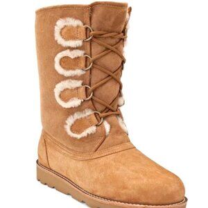 UGG Womens Sz10 Versatile Lace-Up "Rommy"‎ Shearling-Lined Brown Suede Boots